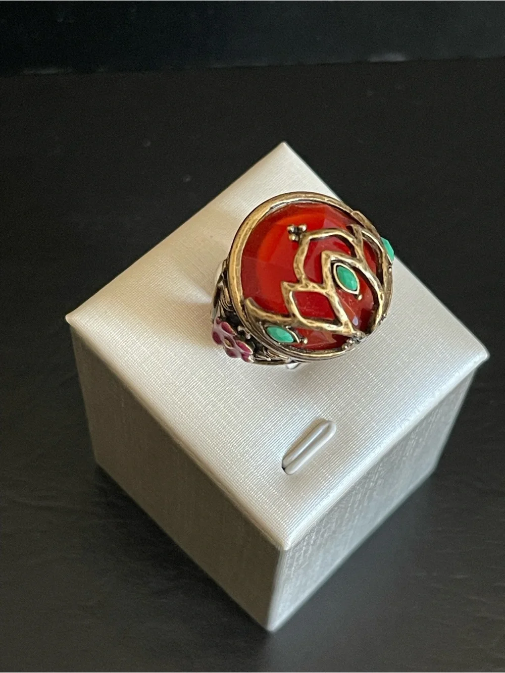 Vintage brass & red agate Statement Ring.